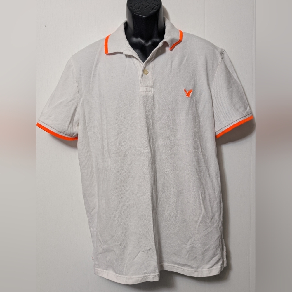 Men's Vintage American Eagle Polo White With Orange Accent Size XXL